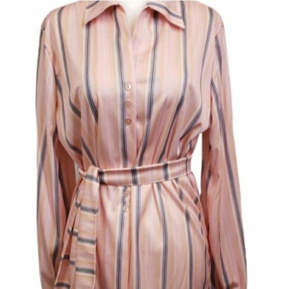 Vintage Striped Career Blouse with Tie Size 18